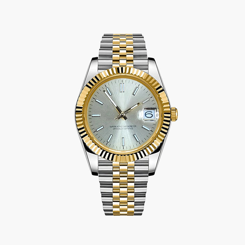 Reloj clásico con fecha – Bicolor, Esfera blanca