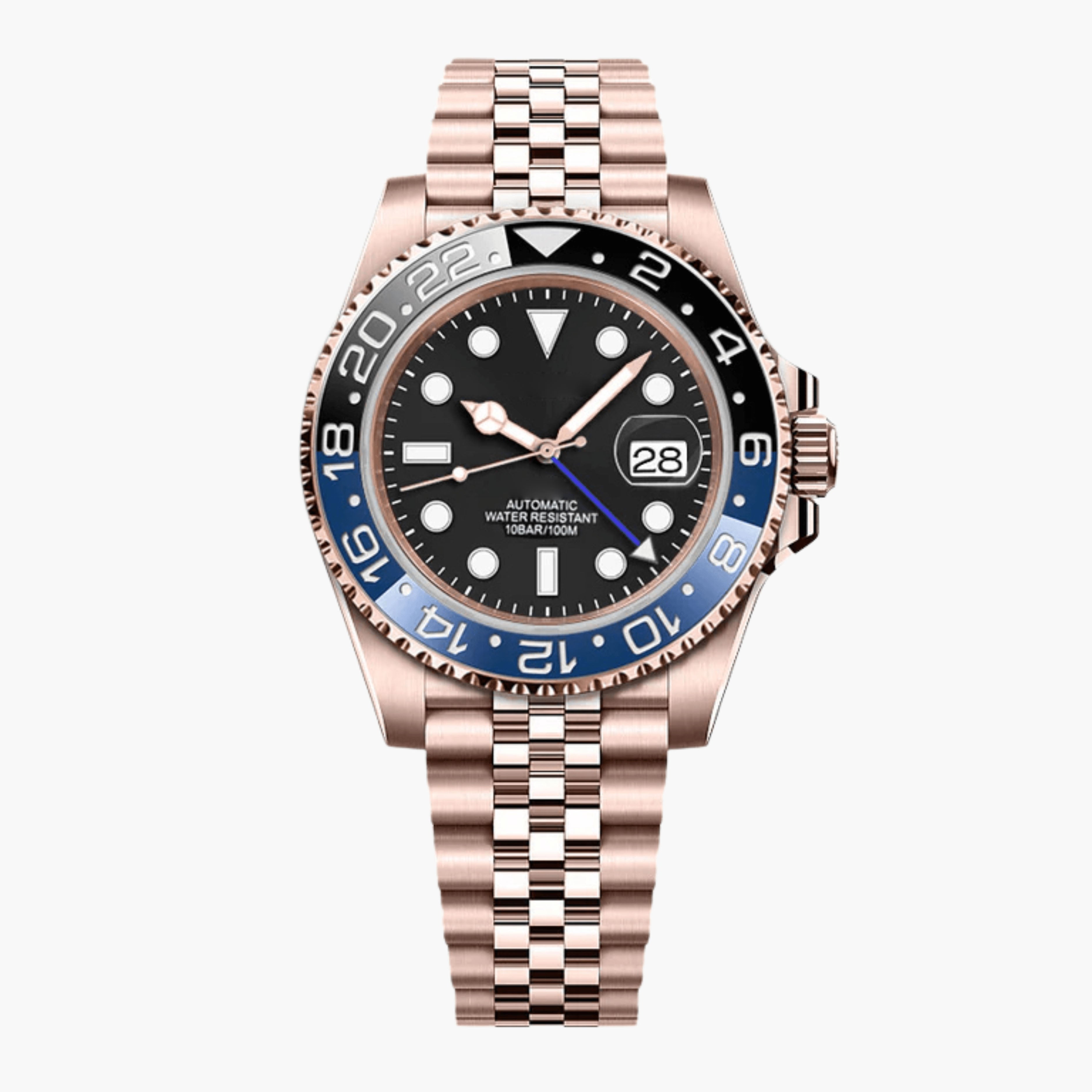 GMT Automatklokke 40 mm – Rosegull, Sort/Blå Ramme