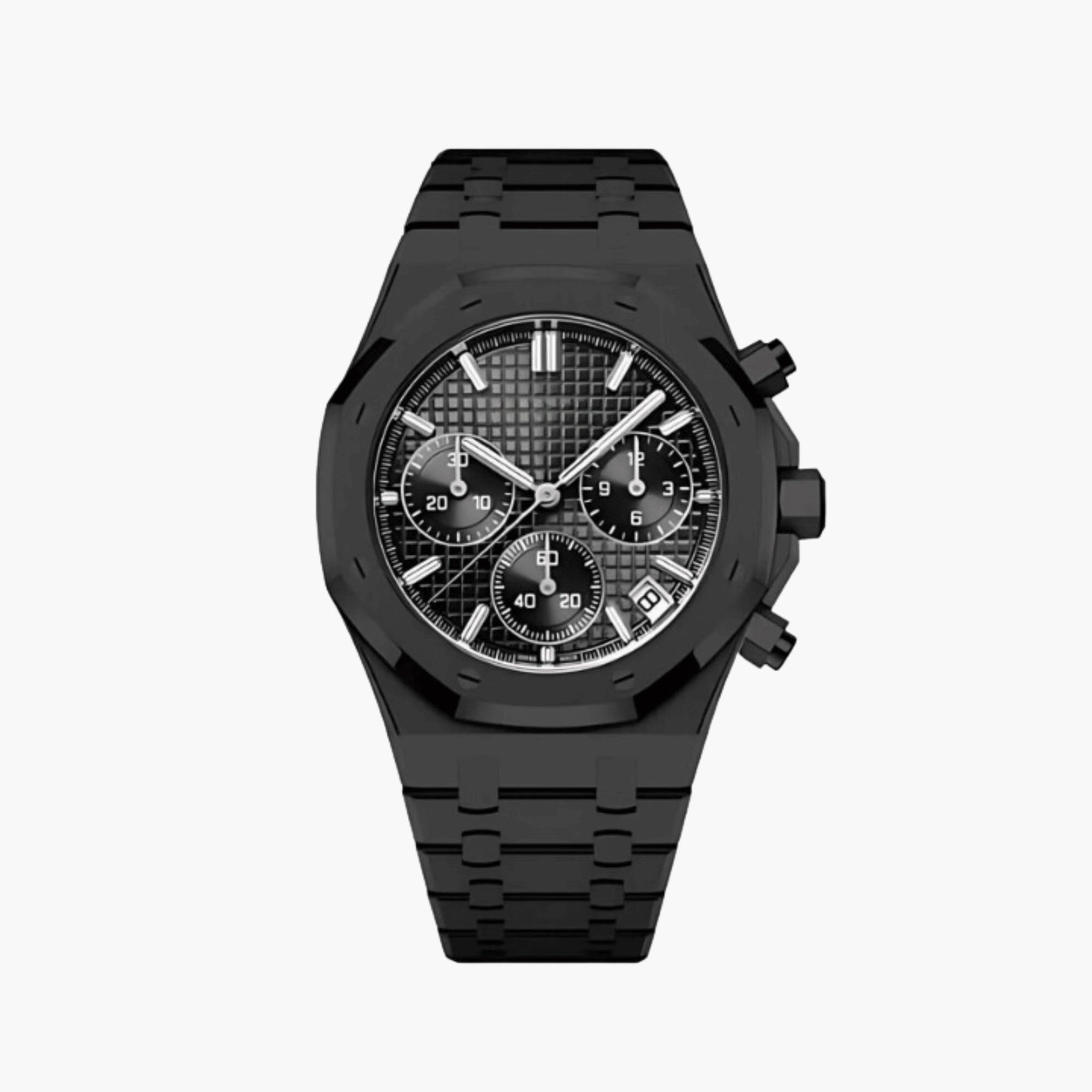 Oktagonal Sportsklokke Chronograph – Helsvart