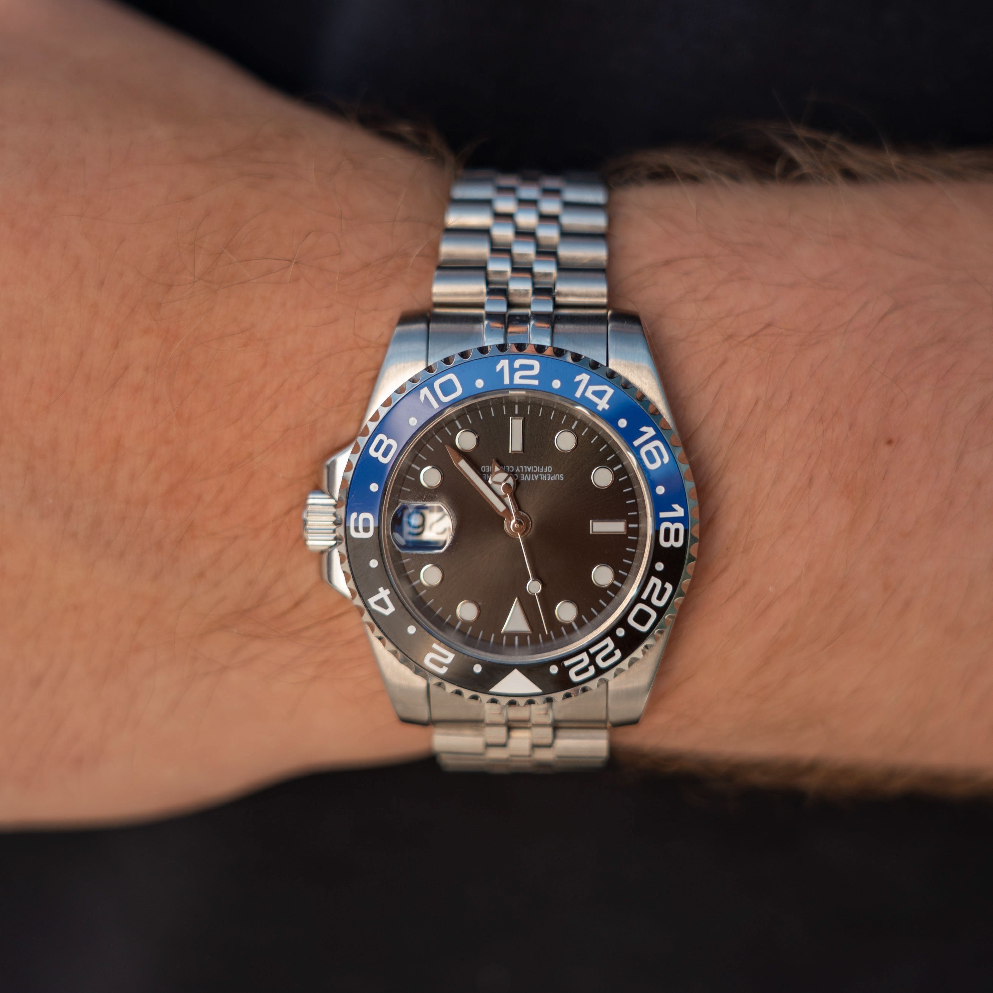 GMT Automatklokke 40 mm – Sort/Blå Ramme, Stållenke