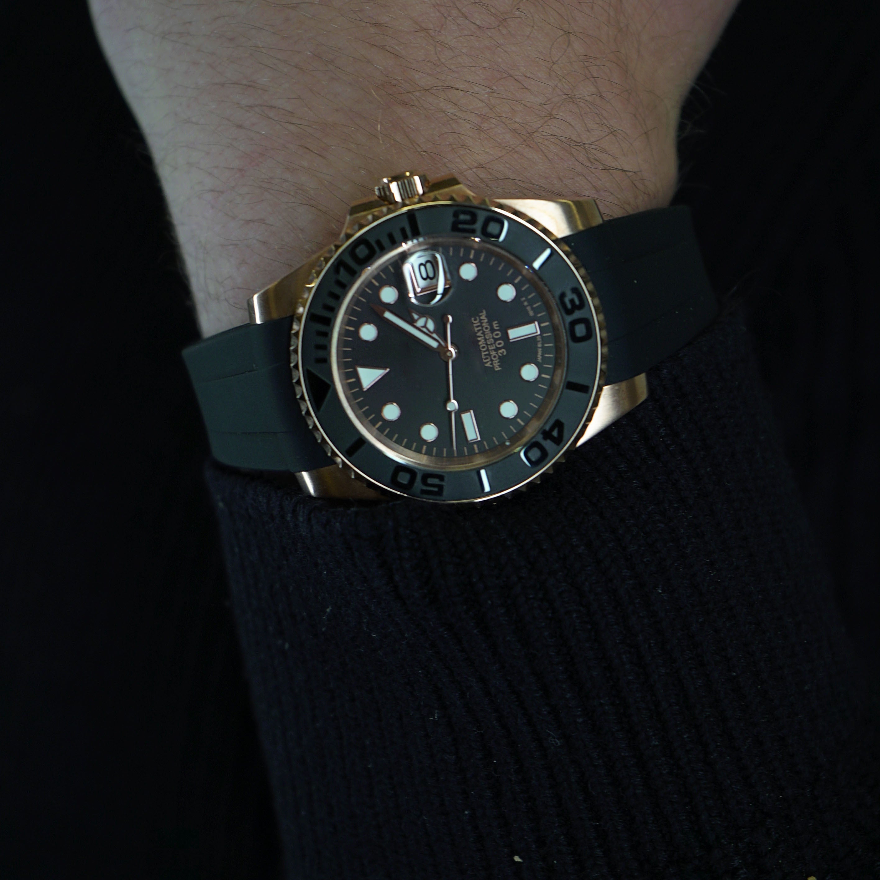 Automatisk Dykkerklokke 40 mm – Rosegull, Gummirem (2)