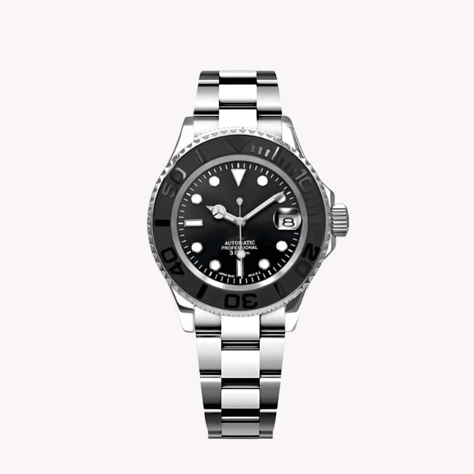 Automatisk Dykkerklokke 40 mm – Sort, Gummirem