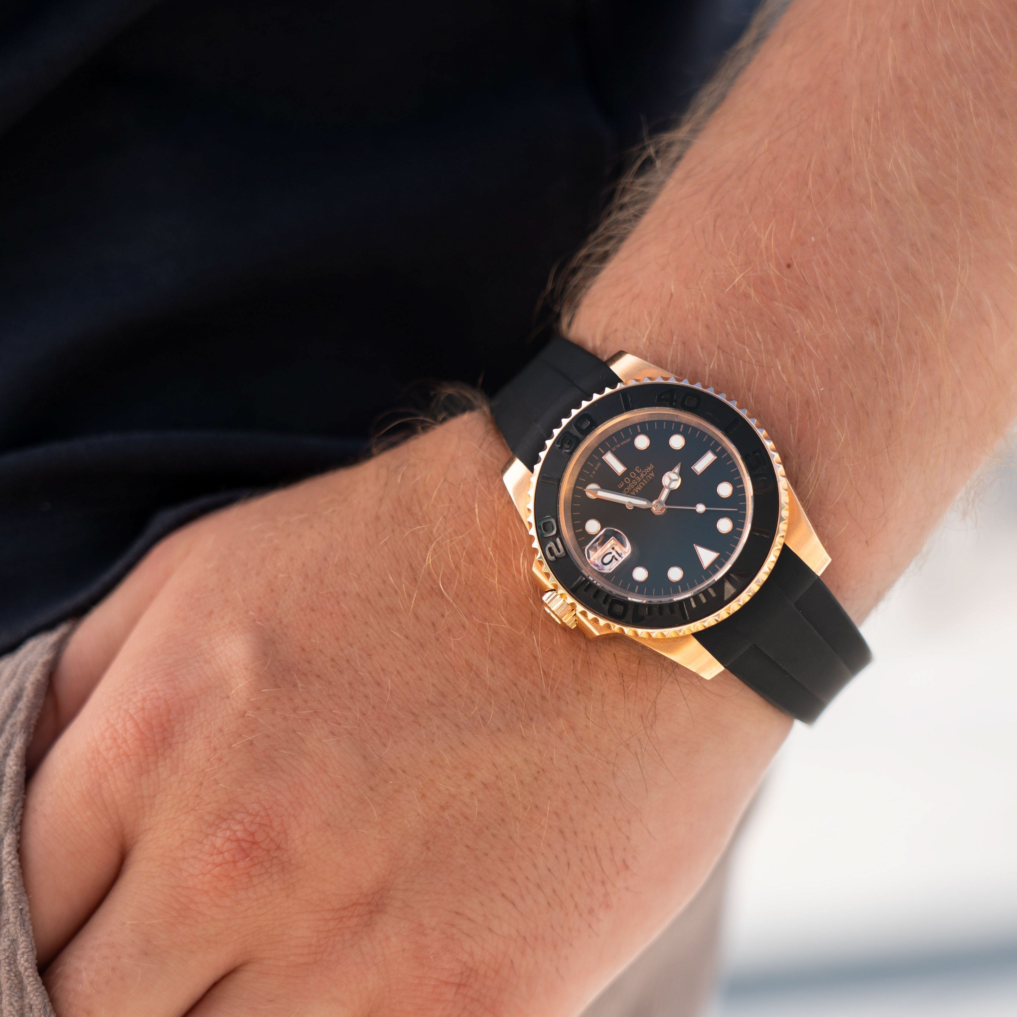 Automatisk Dykkerklokke 40 mm – Rosegull, Gummirem (2)