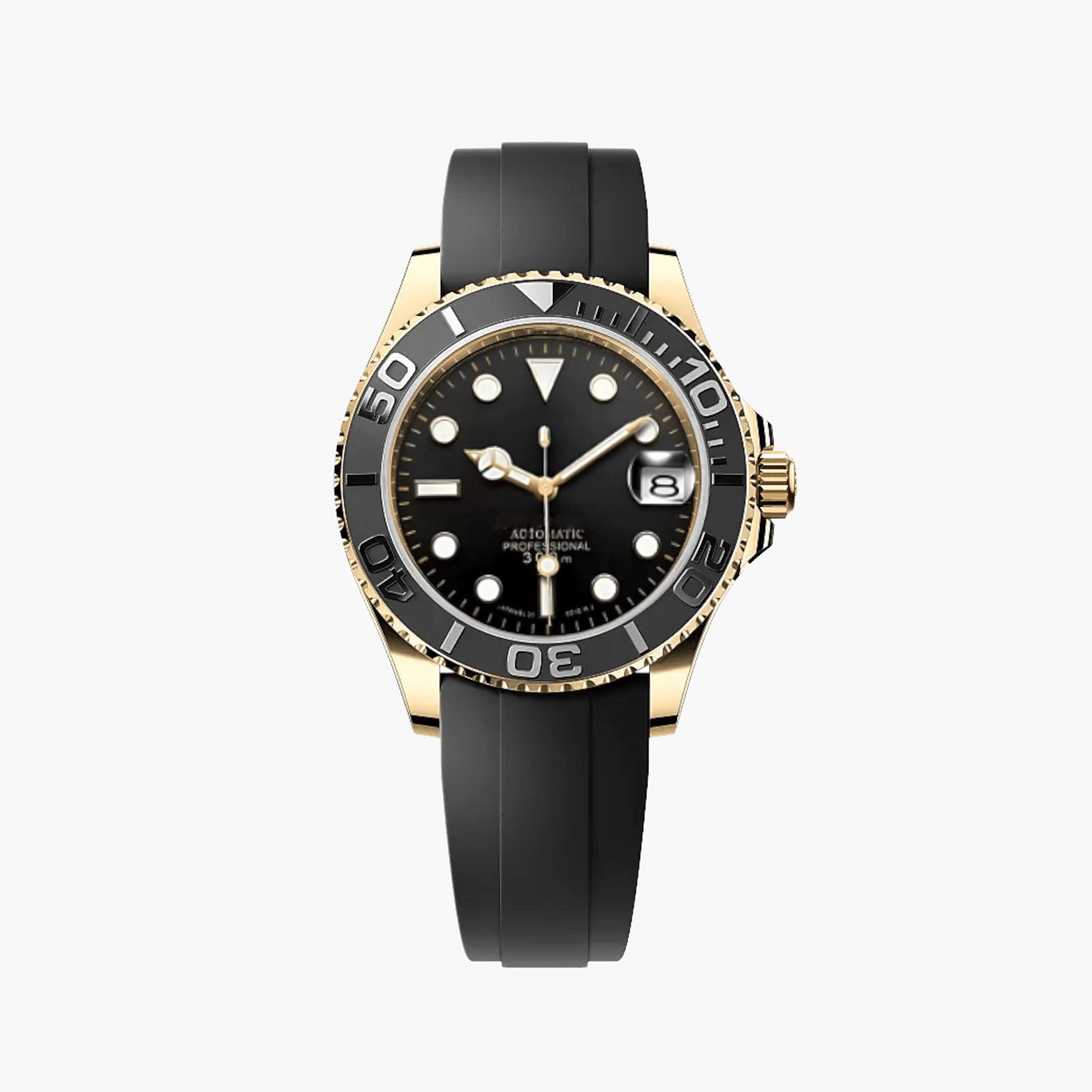 Automatisk Dykkerklokke 40 mm – Gull, Gummirem