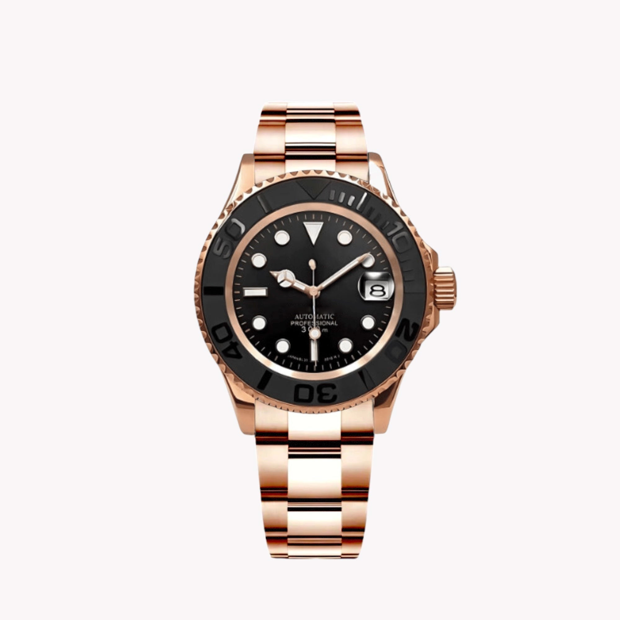 Automatisk Dykkerklokke 40 mm – Rosegull, Gummirem (2)